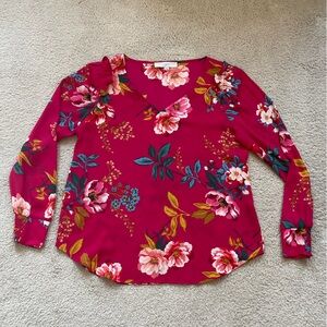 LOFT Magenta Floral Long Sleeve Blouse